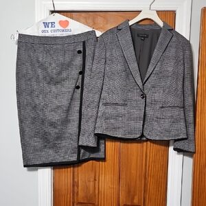 Ann Taylor Black and Gray Blazer and Skirt Set